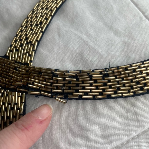 NWT Alyce Paris 60043 Gold Beaded Halter Chiffon Maxi Dress 6 Navy Prom Neutral - Picture 7 of 11